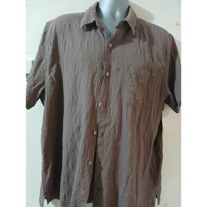 Lucky Brand Mens Brown Textured Short Sleeve Button Up Shirt XL Made inIndonesia